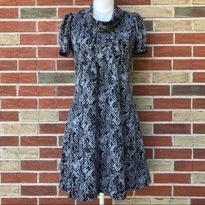 Calvin Klein Snakeskin Print Cowl Neck Black Gray Cap Sleeve Dress 👗